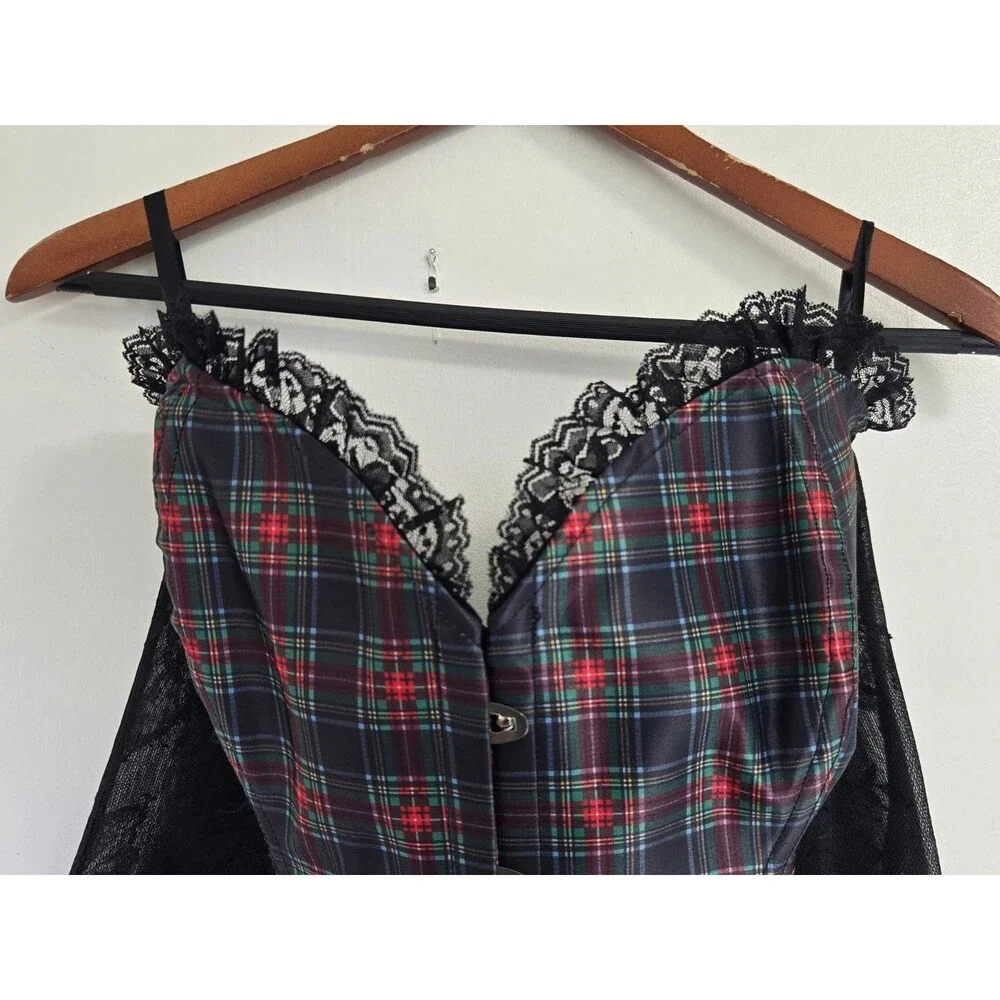 Adore Me Corset Womens 2X Plaid Lace Top Lace-Up Whimsigoth Goth Preppy Y2K